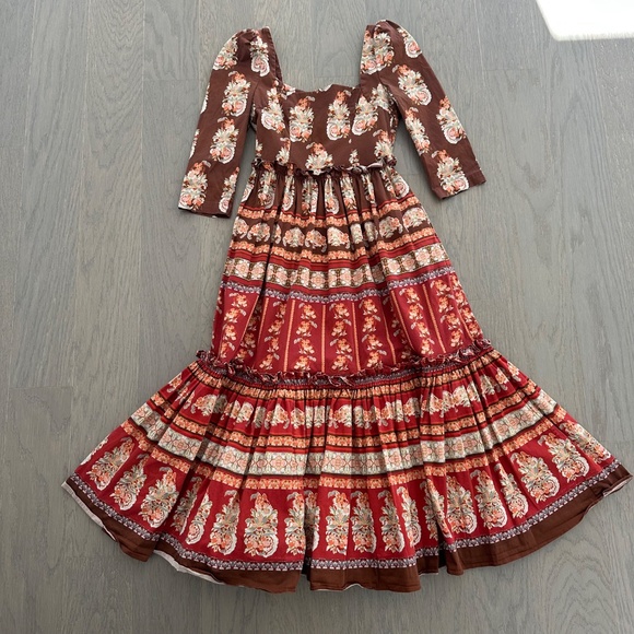 Cara Cara Blue Hill Midi Dress Brown Paisley Print - Size 0 - Picture 2 of 13